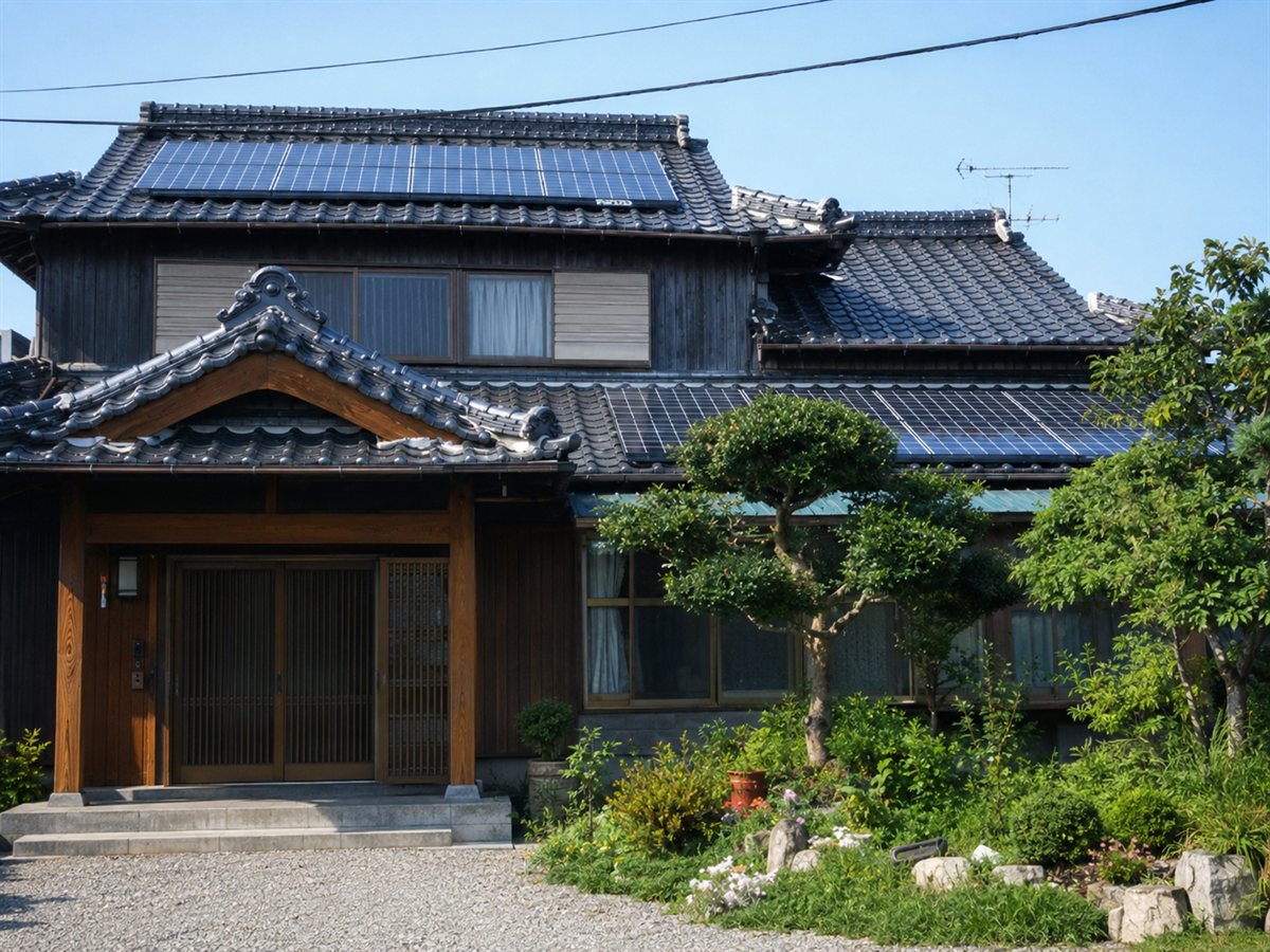 埼玉県川口市の太陽光発電施工後の外観。屋根に太陽光パネルを設置した住宅